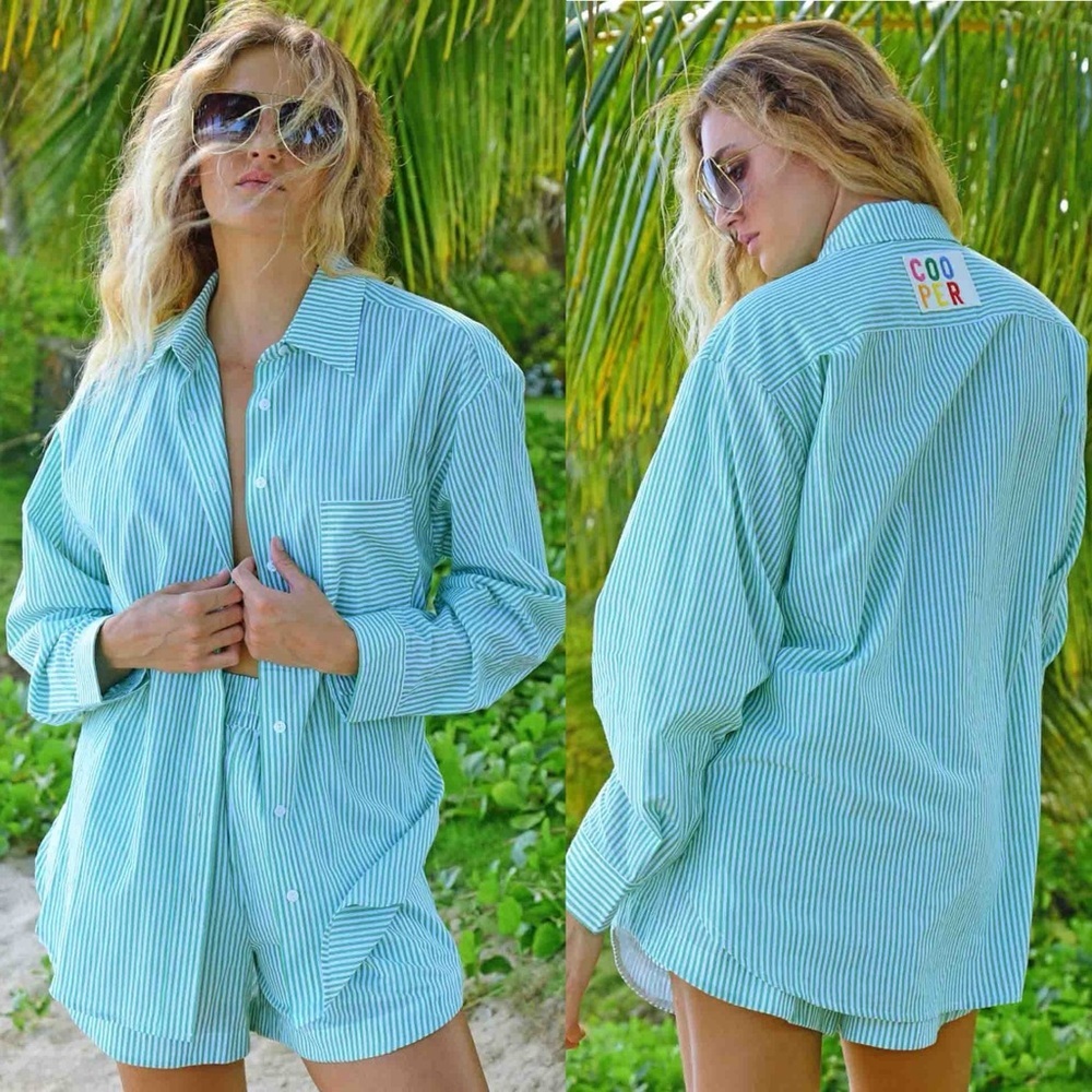 COOPER Striping Hot Just Casually Shirt and Shorts Matching Set